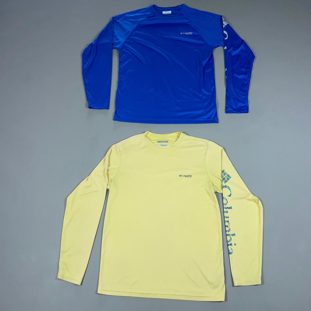 Lot of 2 Columbia PFG Mens Long Sleeve Fishing Shirts Blue Yellow Size Small
